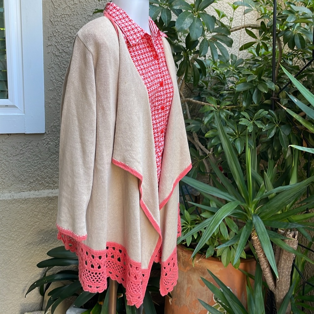 Vintage tan/reddish orange Liz Claiborne cotton knitted cardigan